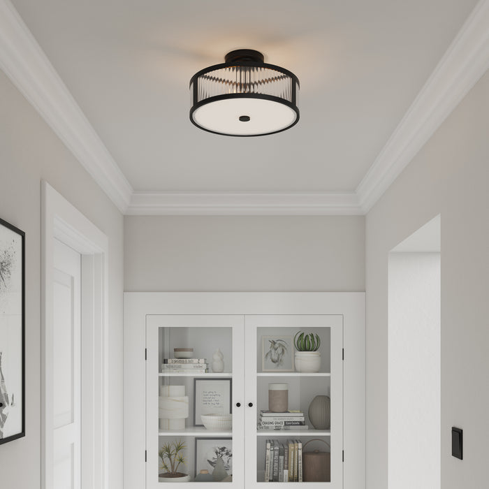 8.75'' Ardezia Matte BlackClear Ribbed 3 Light Semi-Flush Mount