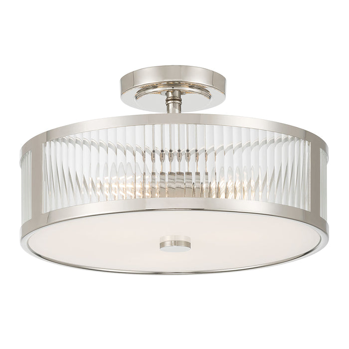 8.75'' Ardezia Polished NickelClear Ribbed 3 Light Semi-Flush Mount
