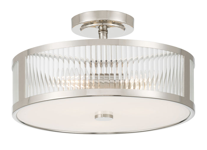 8.75'' Ardezia Polished NickelClear Ribbed 3 Light Semi-Flush Mount