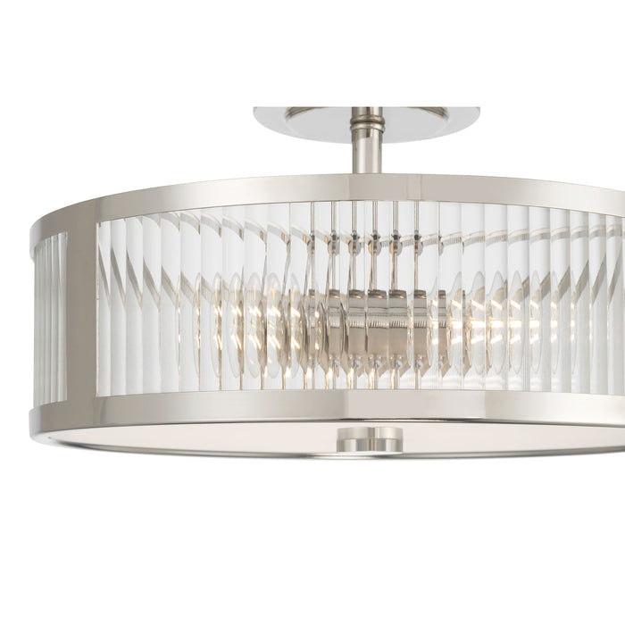 8.75'' Ardezia Polished NickelClear Ribbed 3 Light Semi-Flush Mount