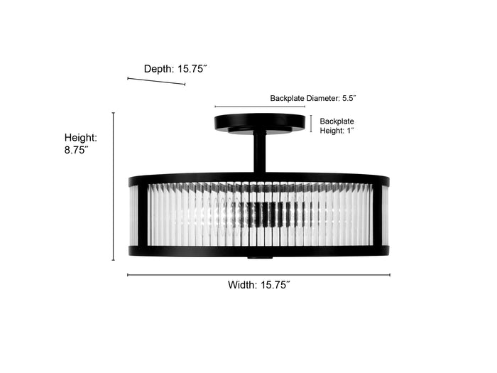 8.75'' Ardezia Polished NickelClear Ribbed 3 Light Semi-Flush Mount