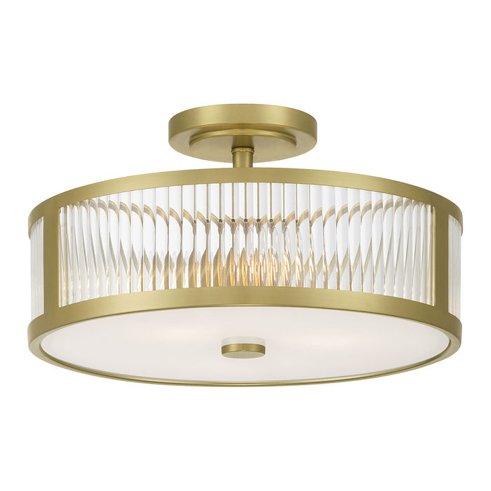 8.75'' Ardezia Vintage BrassClear Ribbed 3 Light Semi-Flush Mount