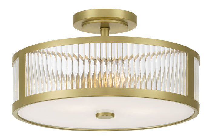 8.75'' Ardezia Vintage BrassClear Ribbed 3 Light Semi-Flush Mount