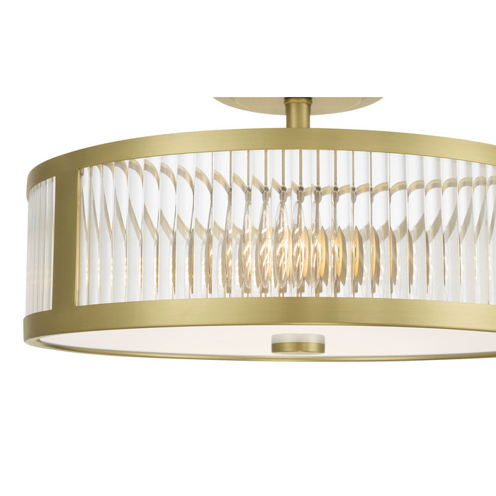 8.75'' Ardezia Vintage BrassClear Ribbed 3 Light Semi-Flush Mount