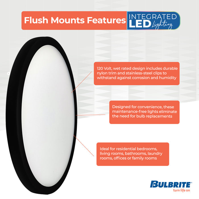9-inch Black 17W Dimmable LED Flush Mount Ceiling Light, 3000K, 1400 Lumens