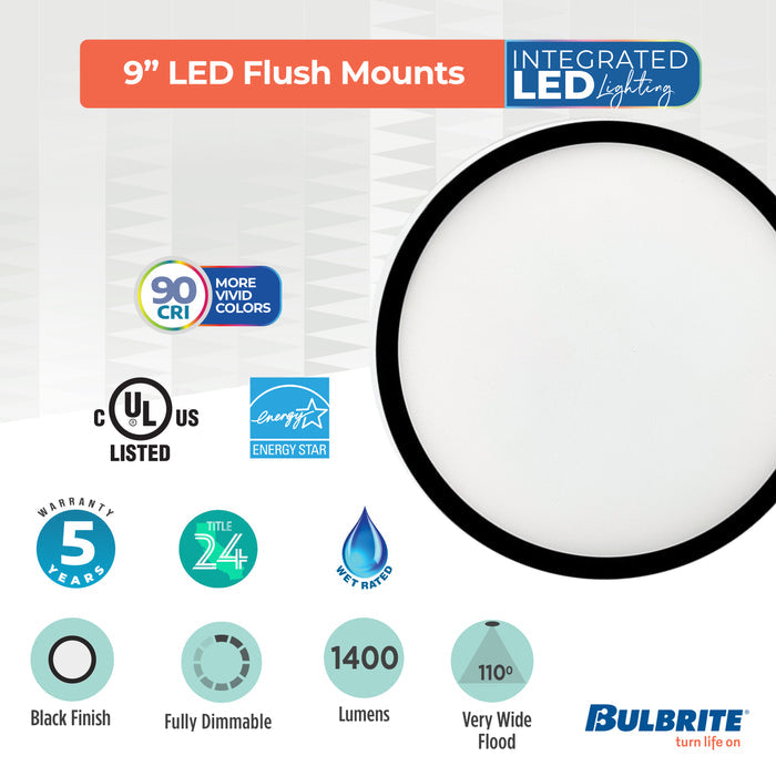 9-inch Black 17W Dimmable LED Flush Mount Ceiling Light, 3000K, 1400 Lumens