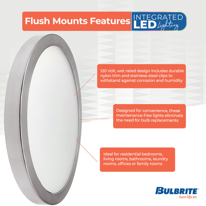 9-inch Nickel 17W Dimmable LED Flush Mount Ceiling Light, 3000K, 1400 Lumens