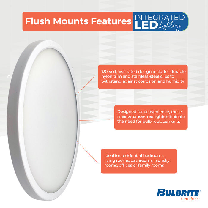 9-inch White 17W Dimmable LED Flush Mount Ceiling Light, 3000K, 1400 Lumens