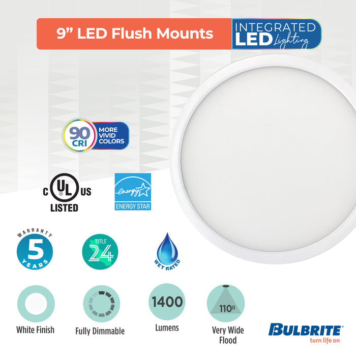 9-inch White 17W Dimmable LED Flush Mount Ceiling Light, 3000K, 1400 Lumens