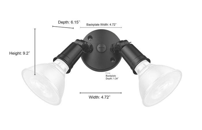 9.25''  Powder Coated Black 2 Light Flood Light
