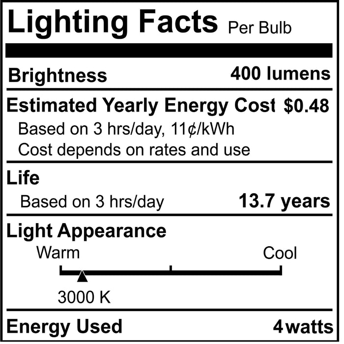 A15 4W Dimmable Clear Filament LED Light Bulb with E12 Base, 3000K, 400 Lumens, 4-Pack