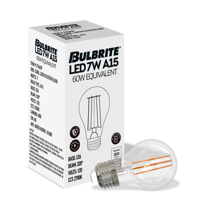 A15 7.6W Dimmable Clear Filament LED Light Bulb with E26 Base, 2700K, 800 Lumens, 4-Pack