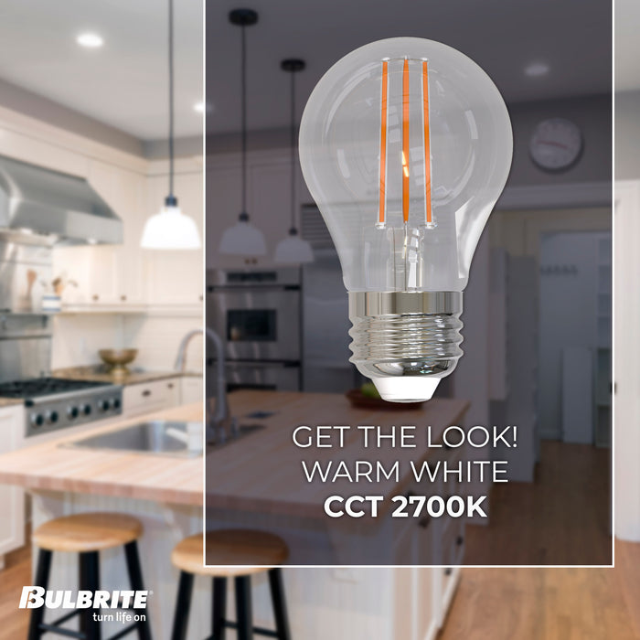 A15 7.6W Dimmable Clear Filament LED Light Bulb with E26 Base, 2700K, 800 Lumens, 4-Pack