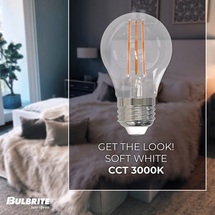 A15 7.6W Dimmable Clear Filament LED Light Bulb with E26 Base, 3000K, 800 Lumens, 4-Pack