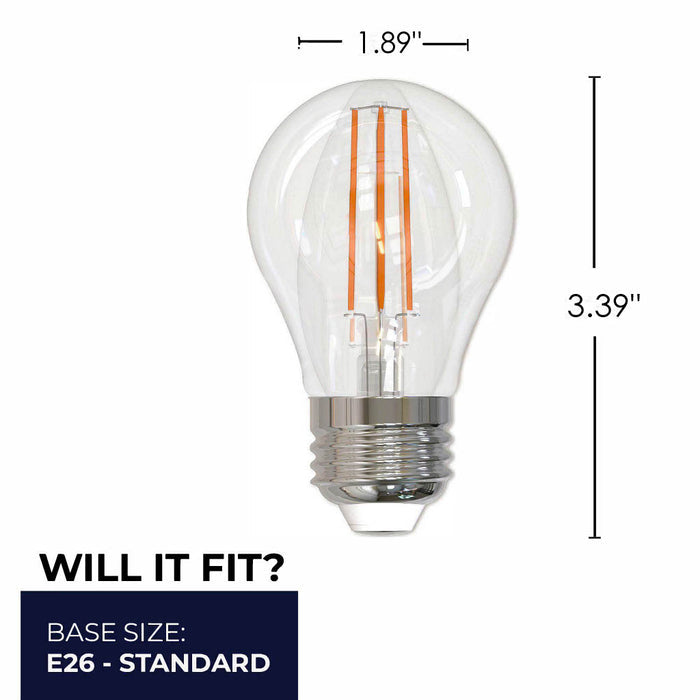 A15 7.6W Dimmable Clear Filament LED Light Bulb with E26 Base, 3000K, 800 Lumens, 4-Pack