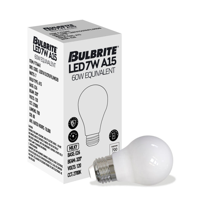 A15 7.6W Dimmable Milky Filament LED Light Bulb with E26 Base, 2700K, 800 Lumens, 4-Pack