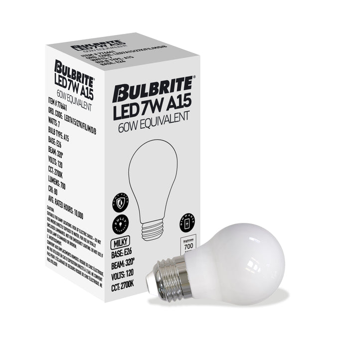 A15 7W Dimmable Milky Filament LED Light Bulb with E26 Base, 3000K, 800 Lumens, 4-Pack, 80 CRI
