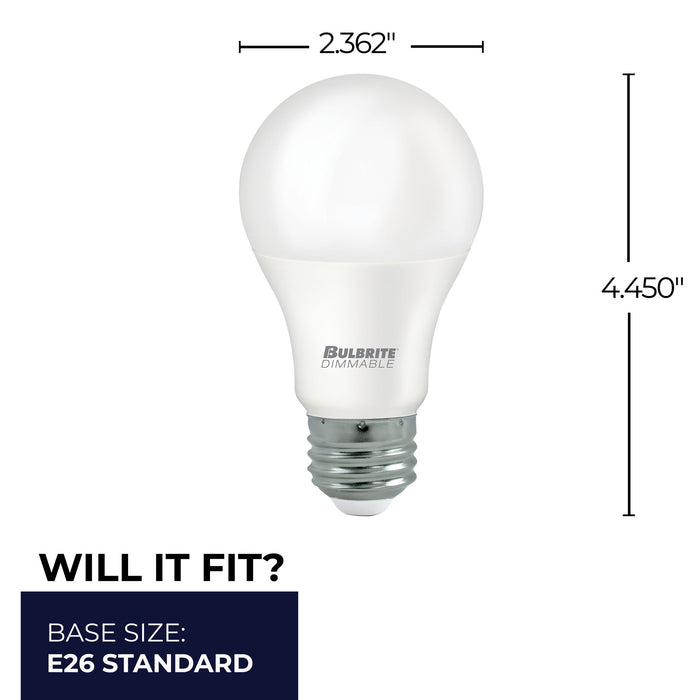 A19 11W Dimmable Frost LED Light Bulb with E26 Base, 3000K, 1100 Lumens, 4-Pack