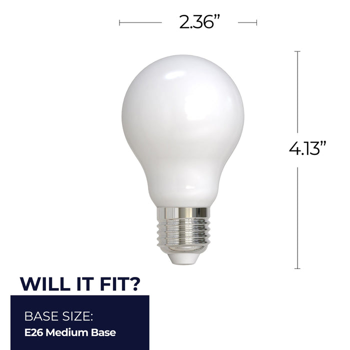 A19 14W Dimmable Milky Filament LED Light Bulb with E26 Base, 5000K, 1500 Lumens, 4-Pack