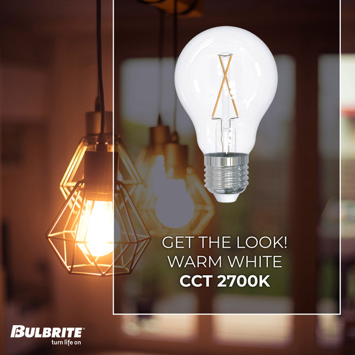 A19 2.5W Dimmable Clear Filament LED Light Bulb with E26 Base, 2700K, 250 Lumens, 6-Pack, 25WW Equivalent