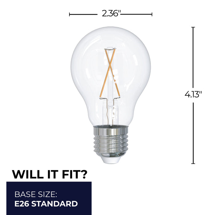 A19 2.5W Dimmable Clear Filament LED Light Bulb with E26 Base, 2700K, 250 Lumens, 6-Pack, 25WW Equivalent