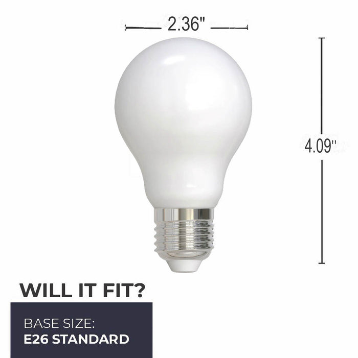 A19 4.5/7/11W Non-Dimmable Milky Filament LED Light Bulb with E26 Base, 2700K, 500/ 750/ 1150 Lumens, 2-Pack