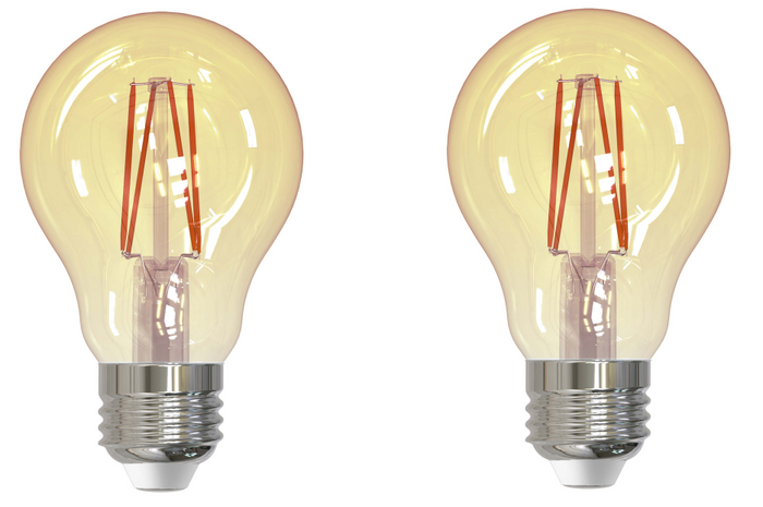 A19 4.5W Dimmable Filament LED Light Bulb with E26 Base, 2100K, 410 Lumens, 2-Pack