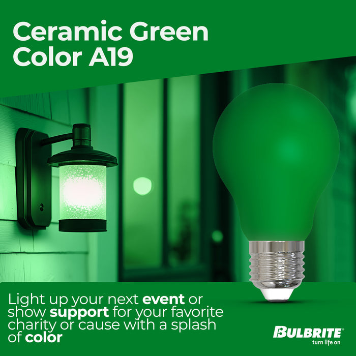 A19 4.5W Dimmable Green Filament LED Light Bulb with E26 Base, 10-Pack