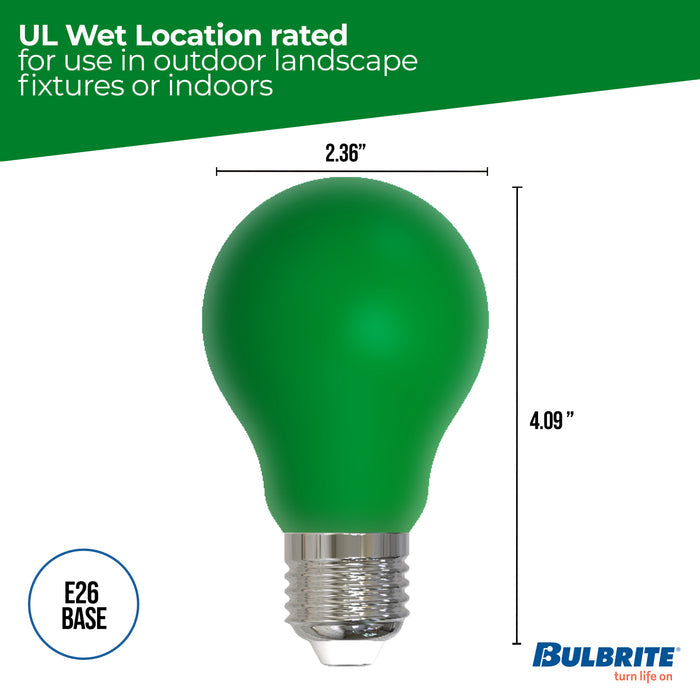 A19 4.5W Dimmable Green Filament LED Light Bulb with E26 Base, 10-Pack