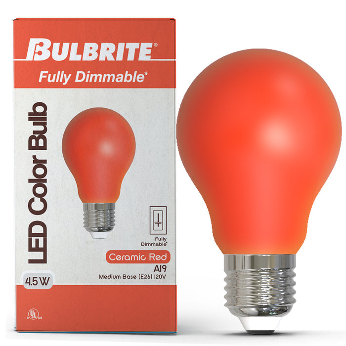 A19 4.5W Dimmable Red Filament LED Light Bulb with E26 Base, 10-Pack