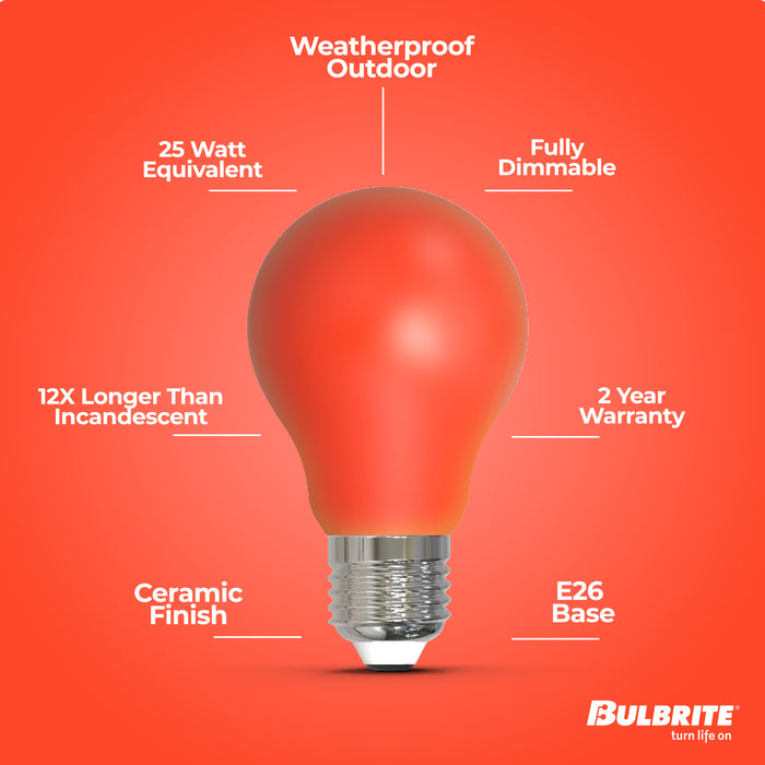 A19 4.5W Dimmable Red Filament LED Light Bulb with E26 Base, 10-Pack
