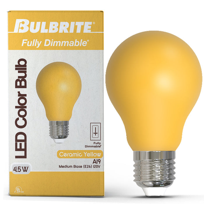 A19 4.5W Dimmable Yellow Filament LED Light Bulb with E26 Base, 10-Pack