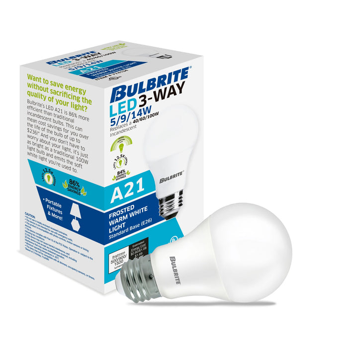 A19 5/9/14W Non-Dimmable Frost Filament LED Light Bulb with E26 Base, 2700K, 450/800/1600 Lumens, 4-Pack