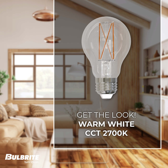 A19 5W Dimmable Clear Filament LED Light Bulb with E26 Base, 2700K, 450 Lumens, 2-Pack