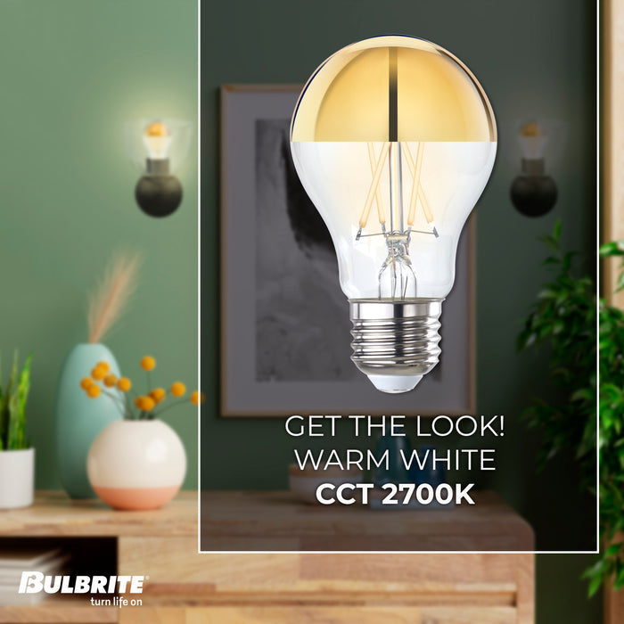 A19 5W Dimmable Half Gold Filament LED Light Bulb with E26 Base, 2700K, 400 Lumens, 4-Pack