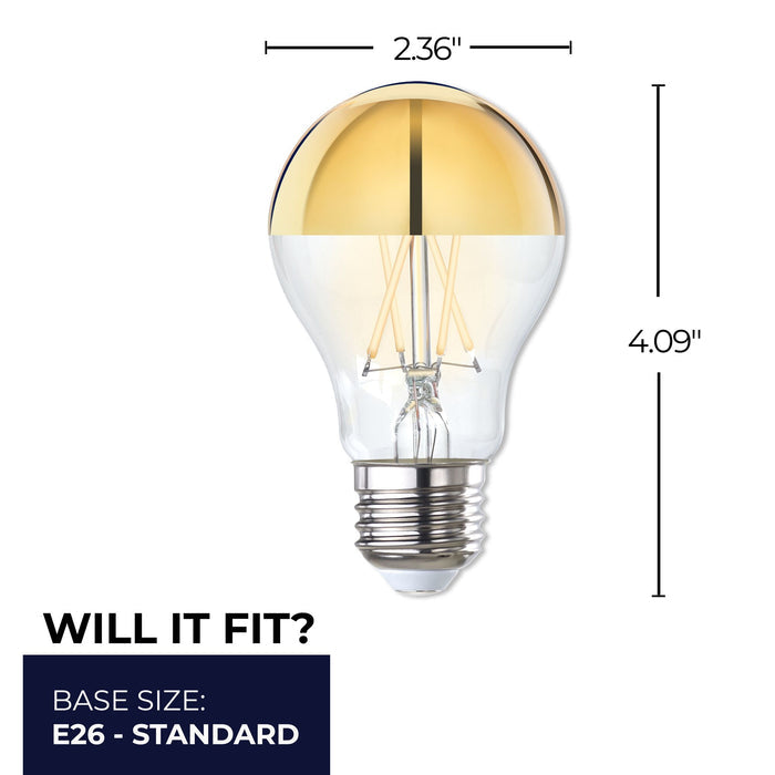 A19 5W Dimmable Half Gold Filament LED Light Bulb with E26 Base, 2700K, 400 Lumens, 4-Pack