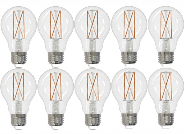 A19 7.6W Dimmable Clear Filament LED Light Bulb with E26 Base, 2700K, 800 Lumens, 10-Pack
