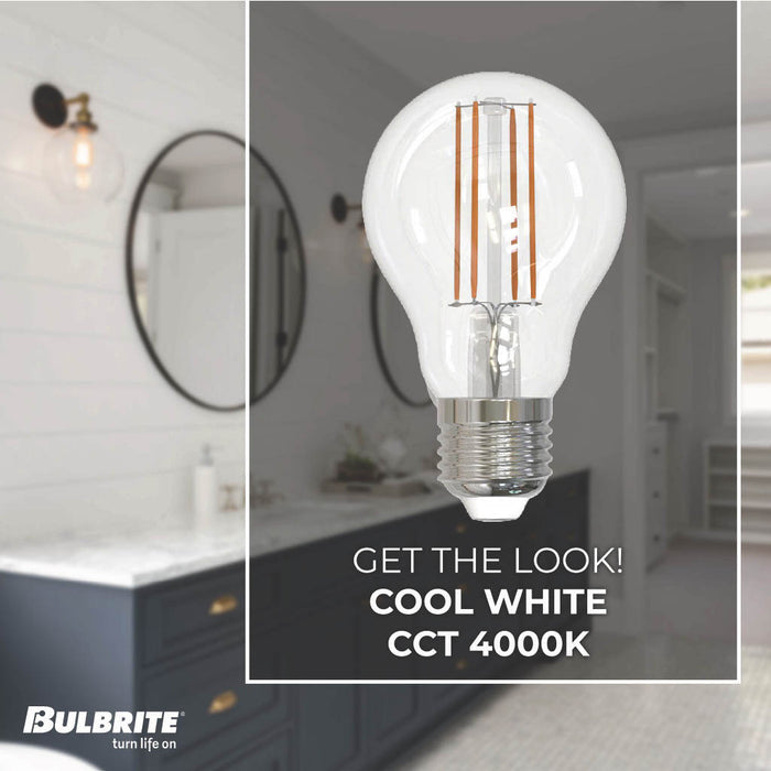 A19 7.6W Dimmable Clear Filament LED Light Bulb with E26 Base, 4000K, 800 Lumens, 10-Pack