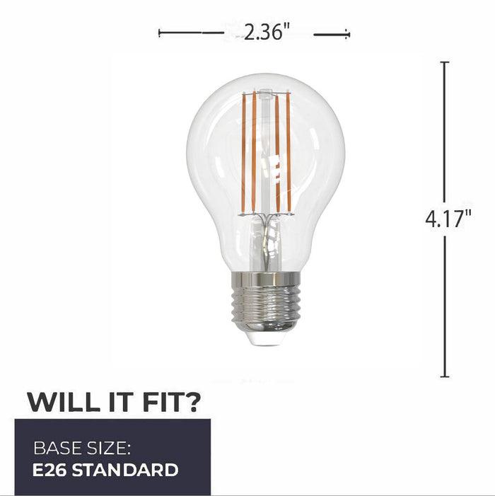 A19 7.6W Dimmable Clear Filament LED Light Bulb with E26 Base, 4000K, 800 Lumens, 10-Pack