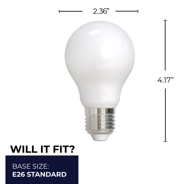 A19 7.6W Dimmable Milky Filament LED Light Bulb with E26 Base, 3000K, 800 Lumens, 4-Pack