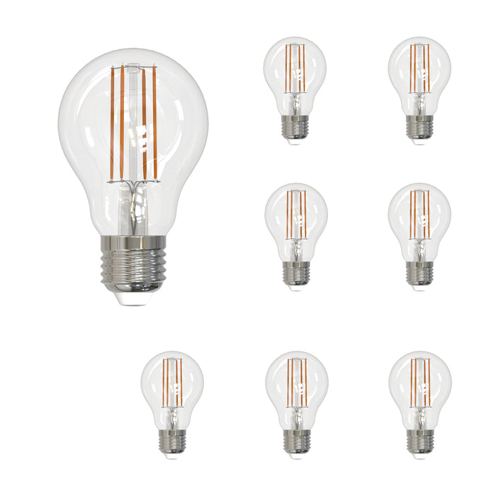 A19 7W Dimmable Clear Filament LED Light Bulb with E26 Base, 4000K, 800 Lumens, 8-Pack