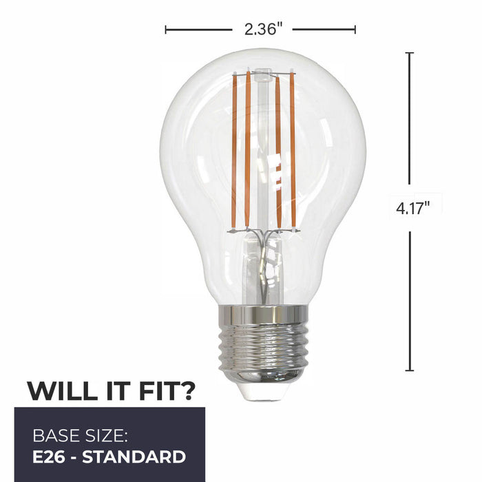 A19 7W Dimmable Clear Filament LED Light Bulb with E26 Base, 4000K, 800 Lumens, 8-Pack