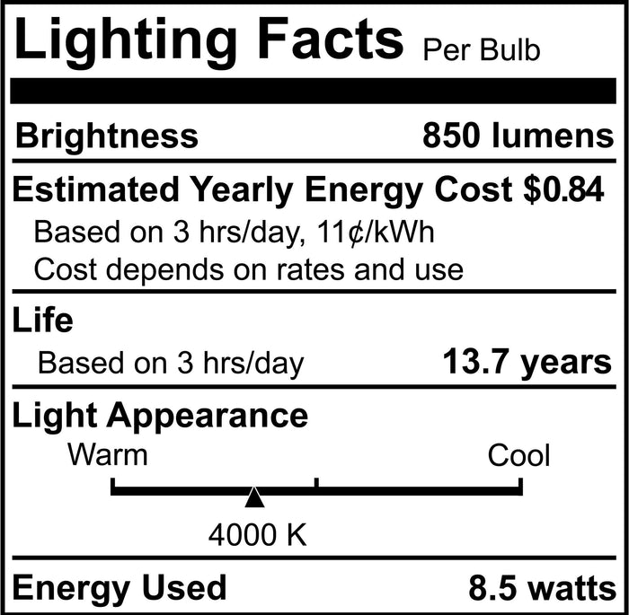 A19 7W Dimmable Clear Filament LED Light Bulb with E26 Base, 4000K, 850 Lumens, 4-Pack