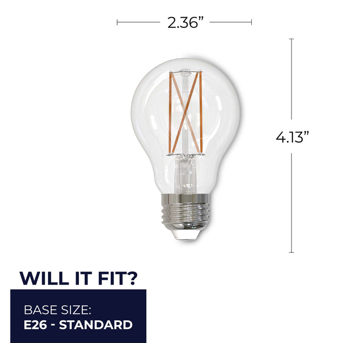 A19 8.5W Dimmable Clear Filament LED Light Bulb with E26 Base, 3000K, 850 Lumens, 2-Pack