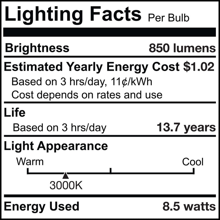 A19 8.5W Dimmable Clear Filament LED Light Bulb with E26 Base, 3000K, 850 Lumens, 2-Pack