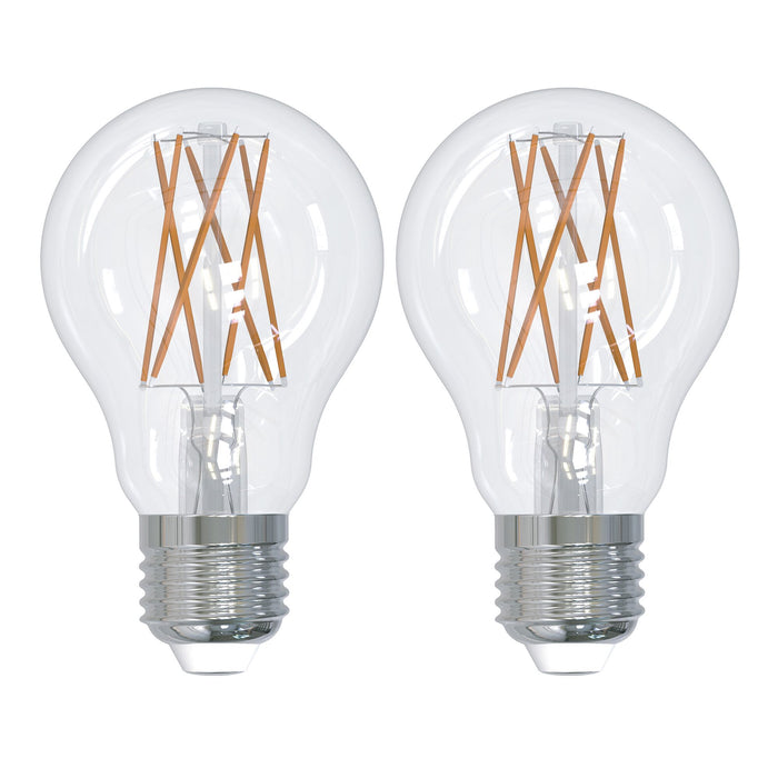 A19 9W Dimmable Clear Filament LED Light Bulb with E26 Base, 2700K, 1100 Lumens, 2-Pack