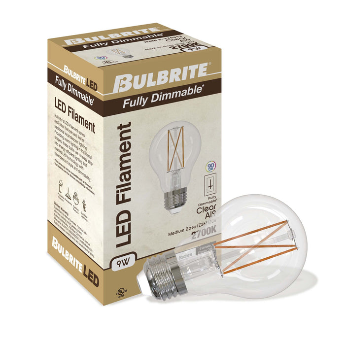 A19 9W Dimmable Clear Filament LED Light Bulb with E26 Base, 2700K, 1100 Lumens, 4-Pack