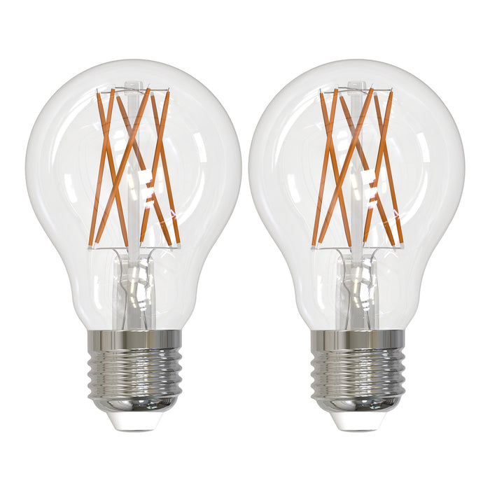 A19 9W Dimmable Clear Filament LED Light Bulb with E26 Base, 3000K, 1100 Lumens, 2-Pack