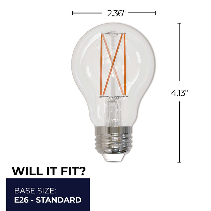 A19 9W Dimmable Clear Filament LED Light Bulb with E26 Base, 3000K, 1100 Lumens, 2-Pack