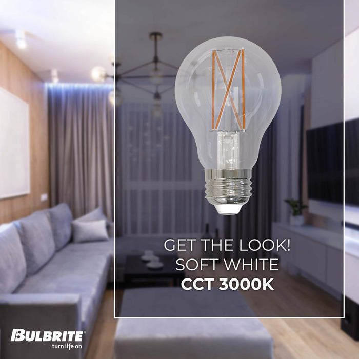 A19 9W Dimmable Clear Filament LED Light Bulb with E26 Base, 3000K, 1100 Lumens, 4-Pack